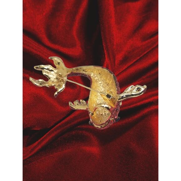 Mythical Gold-tone Red Austrian Crystal Koi Fish Pin Brooch - Picture 4 of 5